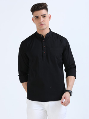 Last stitch Men Solid Straight Kurta(Black)