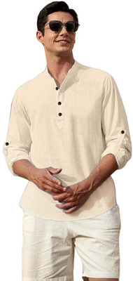Buscott Men Solid A-line Kurta(Beige)