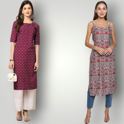 KAUTAQI Women Self Design Straight Kurta(Multicolor)