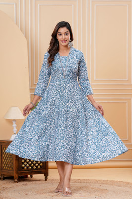 ANAYA Women Printed Anarkali Kurta(Blue)