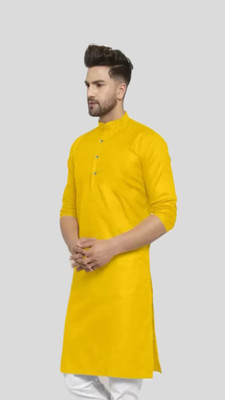 VINAARI Men Solid A-line Kurta(Yellow)