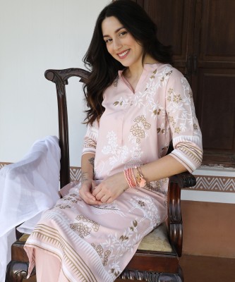 QISSA Women Printed A-line Kurta(Pink, White, Green)