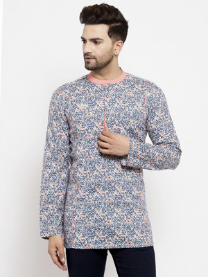 Arch Element Men Printed Straight Kurta(Grey)