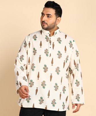 Sztori Men Printed Straight Kurta(Beige)