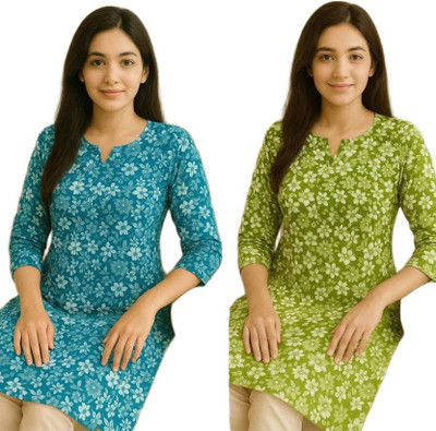 ssf Women Printed A-line Kurta(Blue, Green)