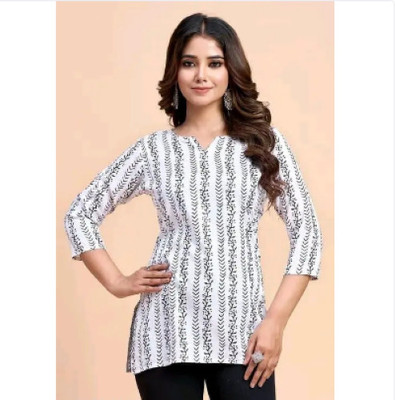 Prabhati Women Printed Straight Kurta(White, Black)