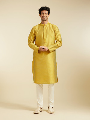 DIWAS by Manyavar Men Self Design Straight Kurta(Yellow)
