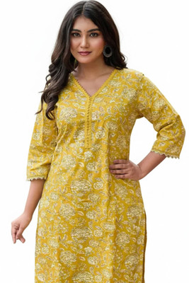Lisha Women Printed Straight Kurta(Yellow)