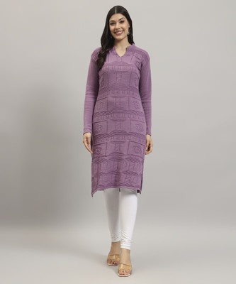 HERMISTON Women Solid, Embellished Straight Kurta(Purple)