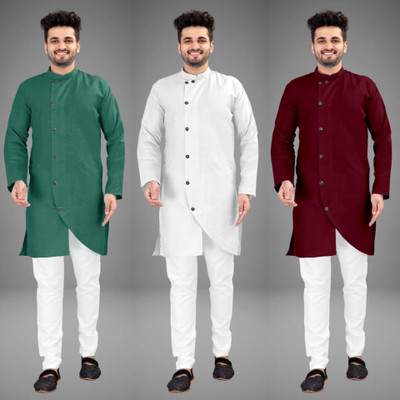 DIAMOND CLUSTER Men Self Design Trail Cut Kurta(Multicolor)