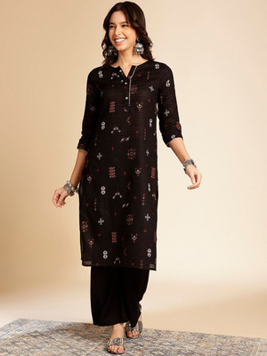 ANOUK Women Printed Straight Kurta(Brown)