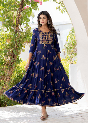 Klothing Women Embroidered Anarkali Kurta(Dark Blue)