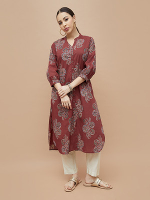 Melange by Lifestyle Women Floral Print Straight Kurta(Red)