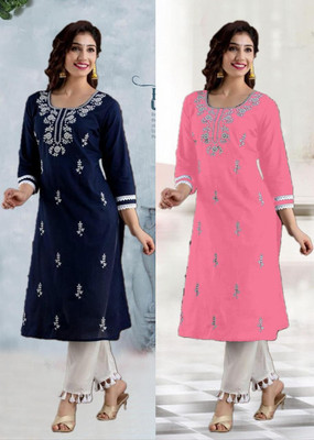 SISTO Women Embroidered Straight Kurta(Multicolor)