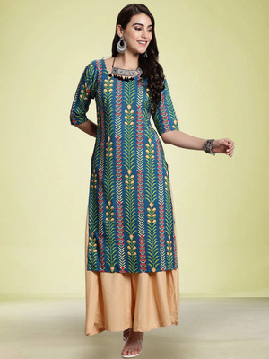 Moda Rapido Women Floral Print Straight Kurta(Orange)