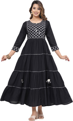 Wilshire Women Printed Anarkali Kurta(Black)