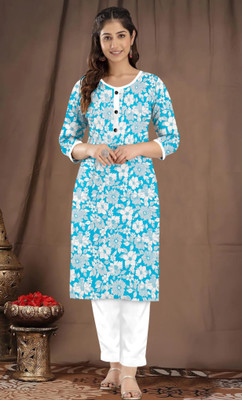 SMEnterprises Women Printed Straight Kurta(Blue)