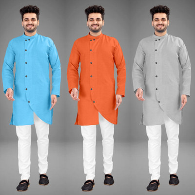DIAMOND CLUSTER Men Solid Trail Cut Kurta(Multicolor)