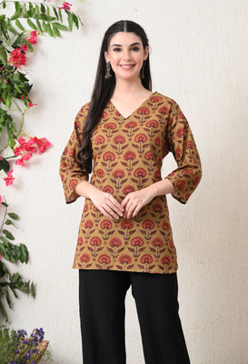 Anjali Fab Tex Women Floral Print A-line Kurta(Brown, Red)