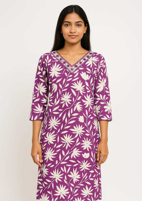 saerra Women Printed Straight Kurta(Purple)