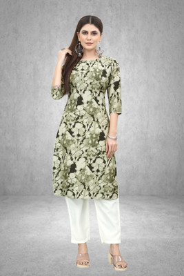 MARIDI FASHION Women Printed Straight Kurta(Green)