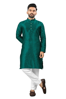 Shree Dutt Creation Men Self Design Straight Kurta(Dark Green)