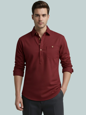 Vashuqi Men Solid A-line Kurta(Maroon)