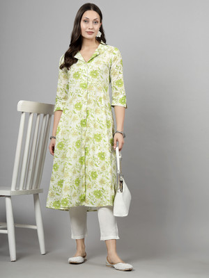 HouseOfCommon Women Printed A-line Kurta(Light Green)