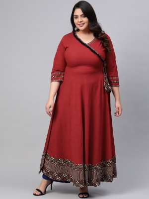 Yash Gallery Women Printed Anarkali Kurta(Maroon)