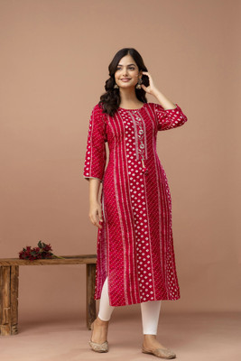 Sehrish Store Women Embroidered Straight Kurta(Red)