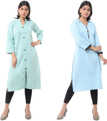 DESHBANDHU DBK Women Solid Straight Kurta(Light Blue, Light Green)