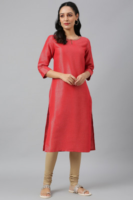 W Women Geometric Print Straight Kurta(Red)