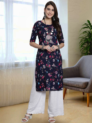 Moda Rapido Women Printed A-line Kurta(Dark Blue)