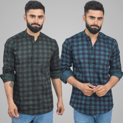 QuaClo Men Checkered Straight Kurta(Black, Dark Blue, Dark Green)