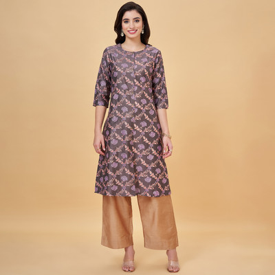 Rangmanch by Pantaloons Women Dyed/Ombre Straight Kurta(Brown)