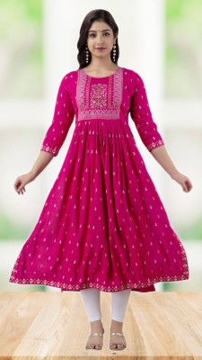 TYPOGRAPHY Women Printed Straight Kurta(Pink)