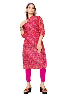 Anti Wrinkle Designer Women Printed Straight Kurta(Pink)