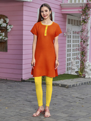 jmm Women Solid Straight Kurta(Orange)