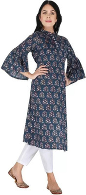 HouseOfCommon Women Printed Straight Kurta(Blue)