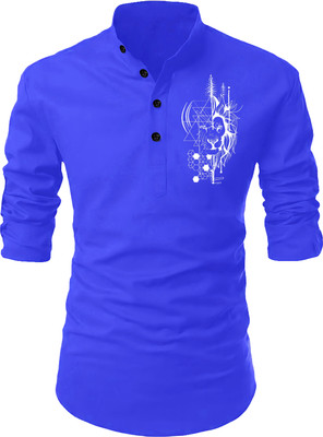 Kavyangle Creation Men Printed Straight Kurta(Dark Blue)