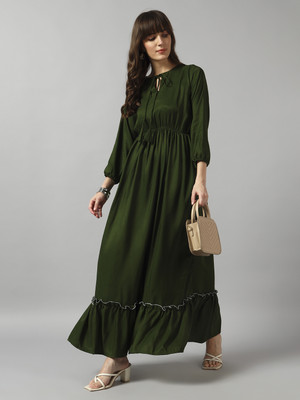 Raiyani Enterprise Women Fit and Flare Light Green Midi/Calf Length Dress