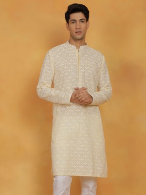 VASTRAMAY Men Embroidered Straight Kurta(Yellow)