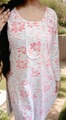 Farman world Women Printed A-line Kurta(White)
