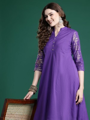 Sangria Women Solid A-line Kurta(Purple)