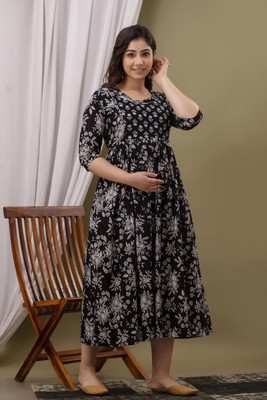 KASHVI CREATION Women Printed Anarkali Kurta(Black)