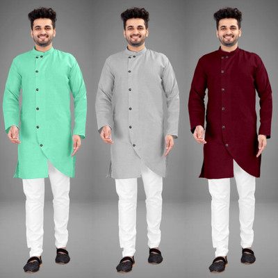 DIAMOND CLUSTER Men Self Design Trail Cut Kurta(Multicolor)