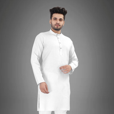 Nnc Men Solid Straight Kurta(White)