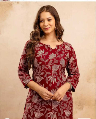 Doongari Wala Women Floral Print Straight Kurta(Red)