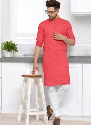 Rashmi Genz Men Printed Straight Kurta(Pink)
