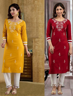 SISTO Women Chikan Embroidery A-line Kurta(Multicolor)